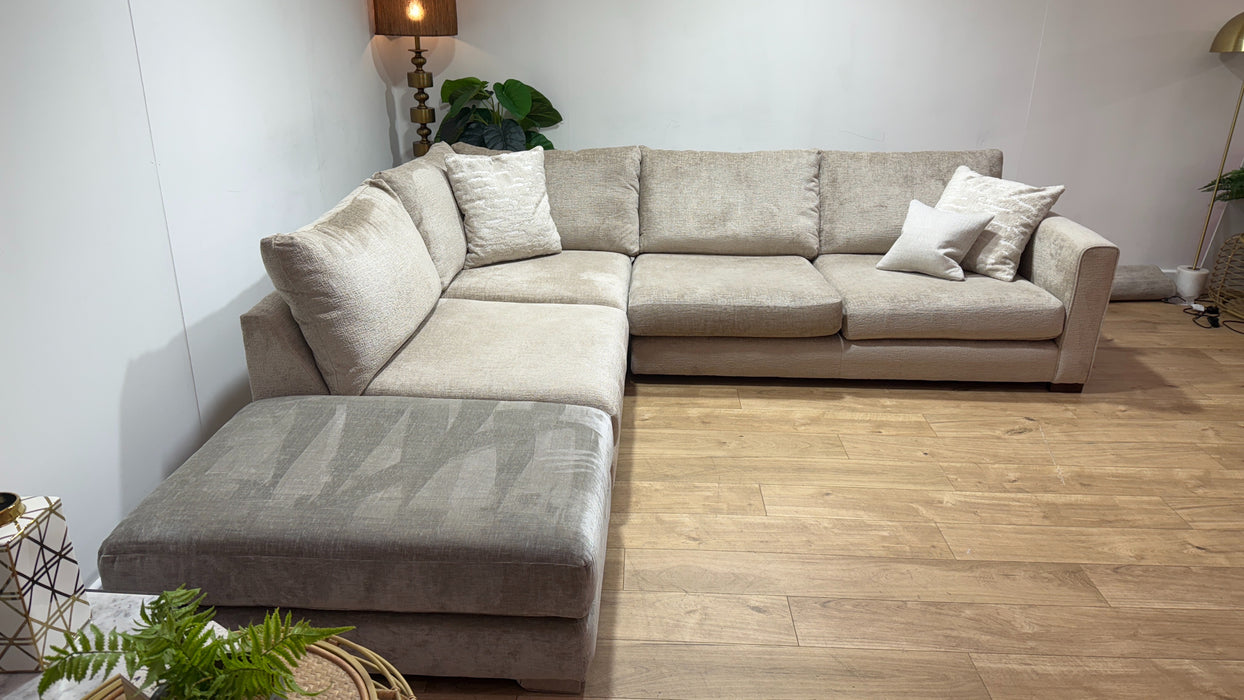 Sofology Majestica Fabric Chaise 1 Corner 3 in Teddy Chenille Natural Mix