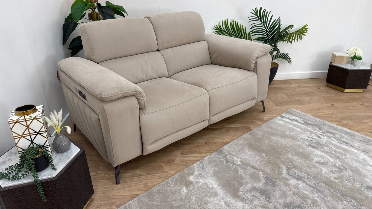 Sofology The Fratelli Fabric 2 Seater Power Recliner/Headrest in Lifestyle Nubuck Feel Stone