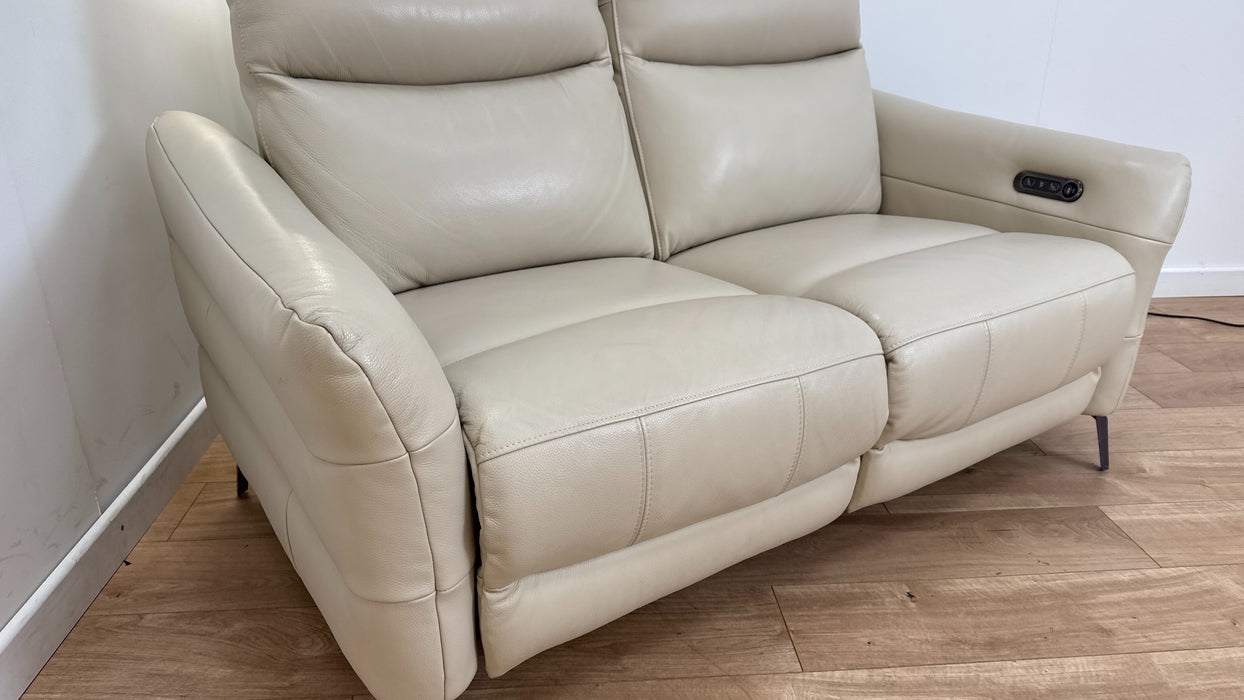 Sofology Renato Leather 2 Seater Power Recliner in Trusty Embossed Bone China