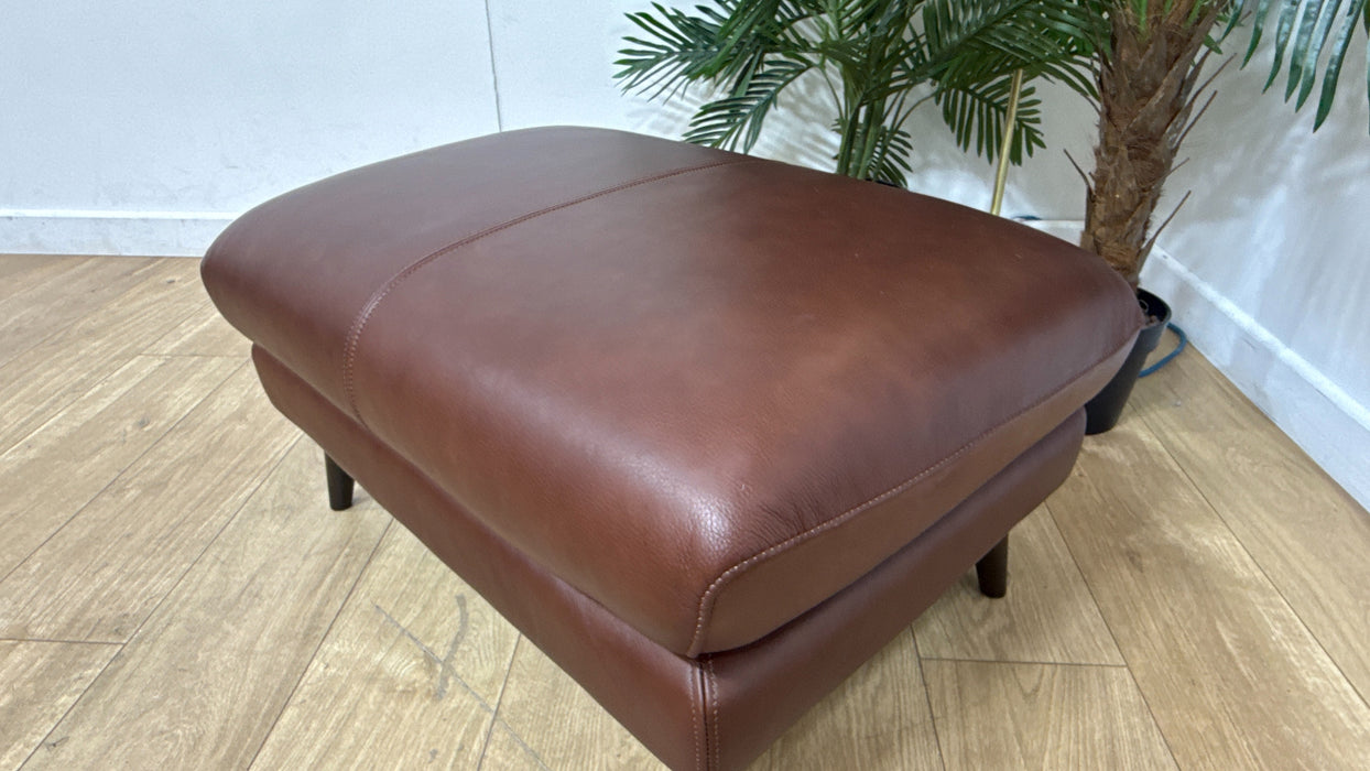 Sofology Adler Leather Designer Footstool in Relaxed Soft Brown