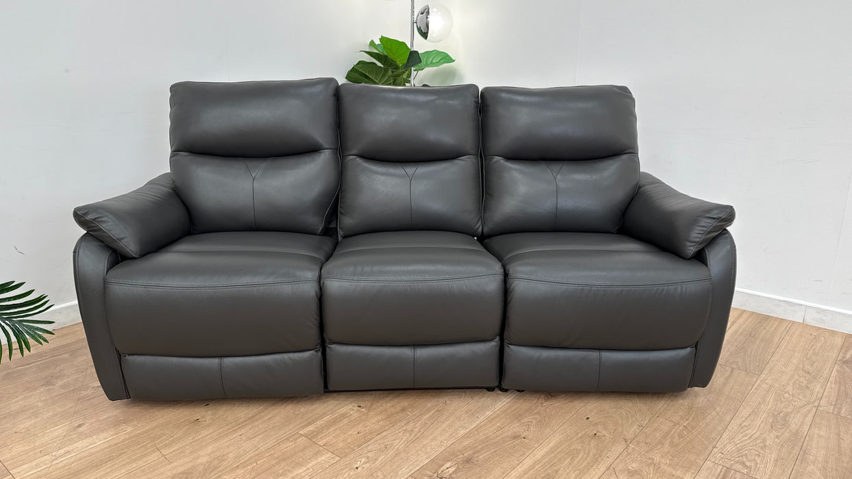 Sofology Albion Leather 3 Seater Manual Recliner in Trusty Sheen Charcoal