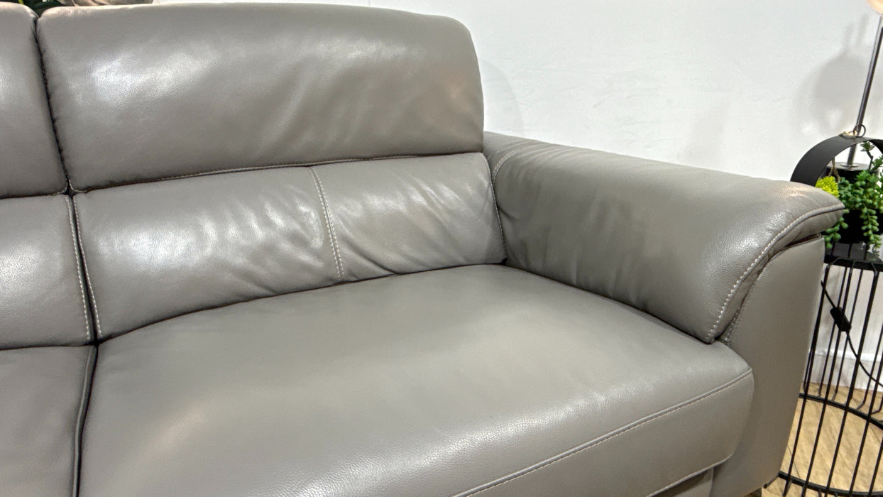 Sofology Illinois Leather 3 Seater Power Recliner/Headrest Heated Seats in Trusty Soft Sheen Fossil Grey