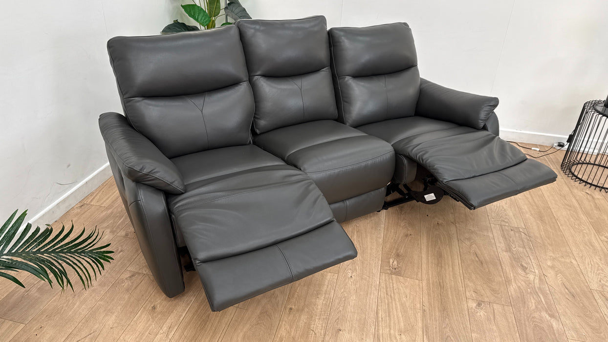 Sofology Albion Leather 3 Seater Manual Recliner in Trusty Sheen Charcoal