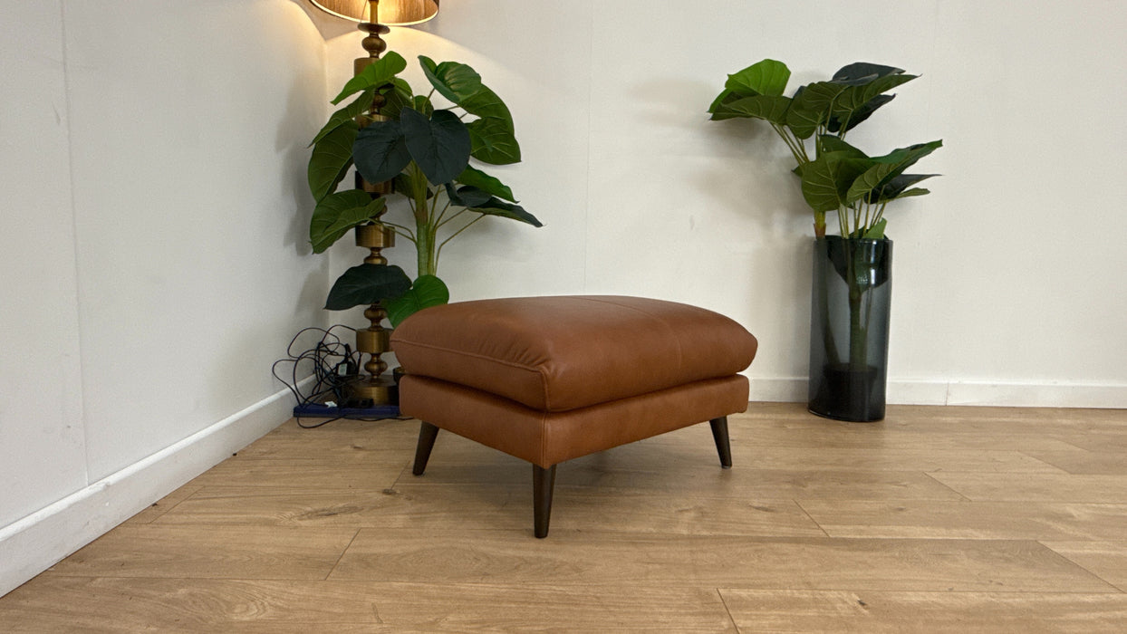 Sofology Adler Leather Designer Footstool in Relaxed Soft Tan