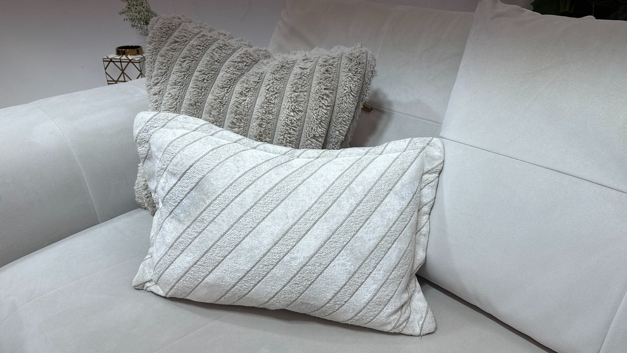 Sofology Oscar Fabric 4 Seater Gold Trim in Super Matt Velvet Ecru Mix