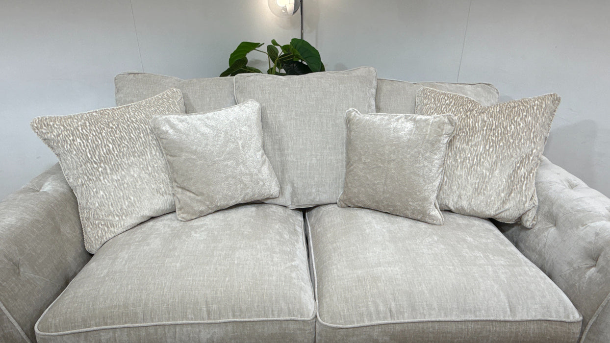 Sofology Valentina Fabric 3 Seater Foam/Fibre Seats Pillow Back in Luxury Chenille Mist Mix