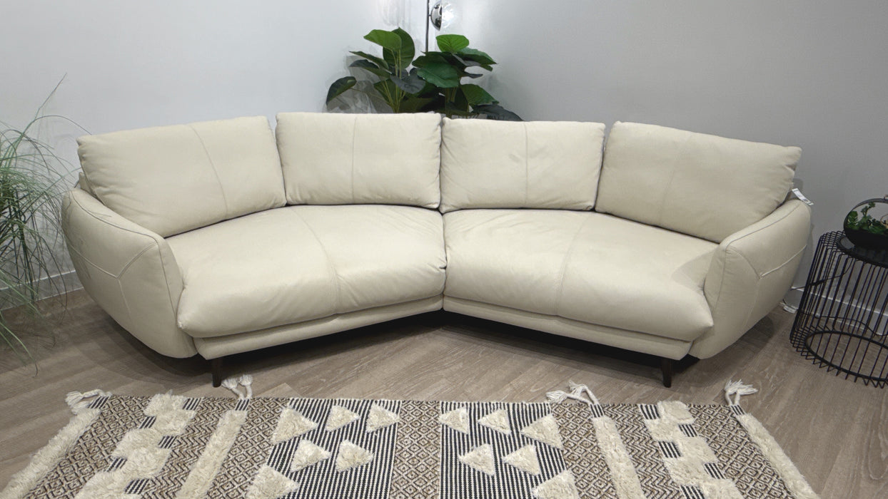 Sofology Adler Leather Small Asymmetrical Curved Sofa in Bone China