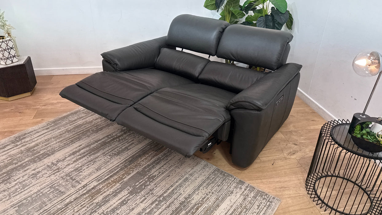 Sofology Hugo Leather 2 Seater Power Recliner/Headrest in Trusty Embossed Charcoal