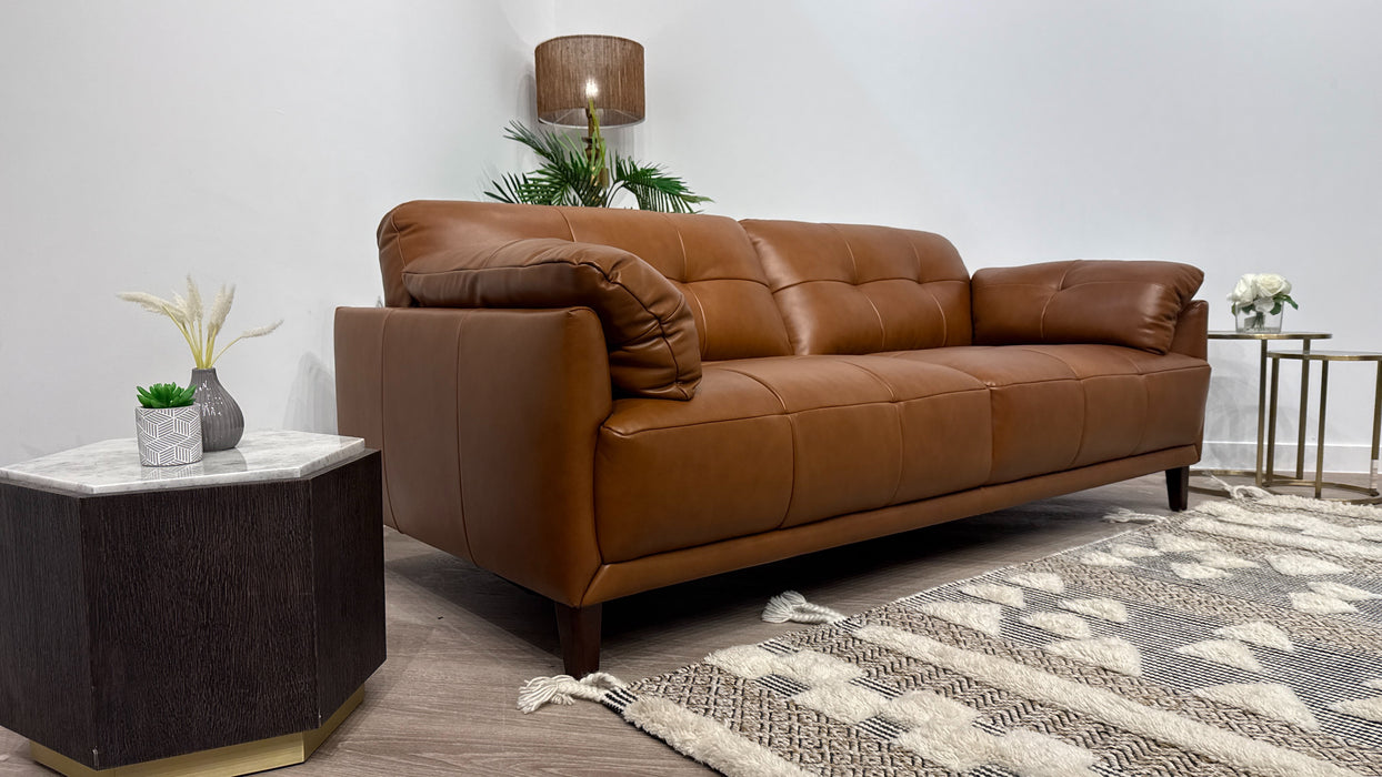 Sofology 3 Seater Albie In Relaxed Soft Sheen Leather Brown