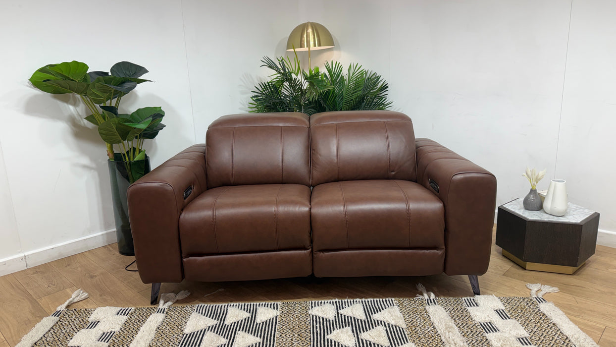 Sofology Allure Fabric 2 Seater Power Recliner/Headrest Heated Seats Lumbar Support Speakers in Trusty Embossed Chestnut