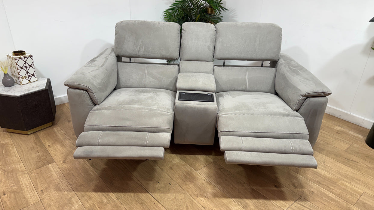 Sofology Illinois Fabric 2 Seater Console Power Recliner/Headrest in Lifestyle Textured Grey
