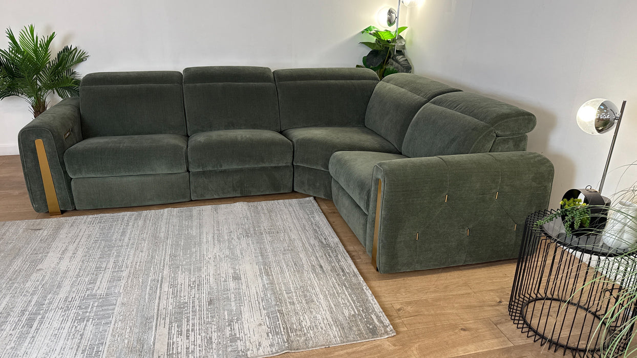 Sofology Kingsbridge Fabric 3 Corner 1.5 Power Recliner/Headrest Heated Seats in Relaxed Chenille Pine