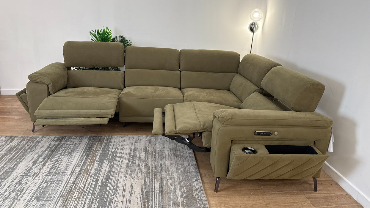 Sofology The Fratelli Fabric 3 Corner 1.5 Seater Power Recliner/Headrest in Lifestyle Nubuck Feel Moss