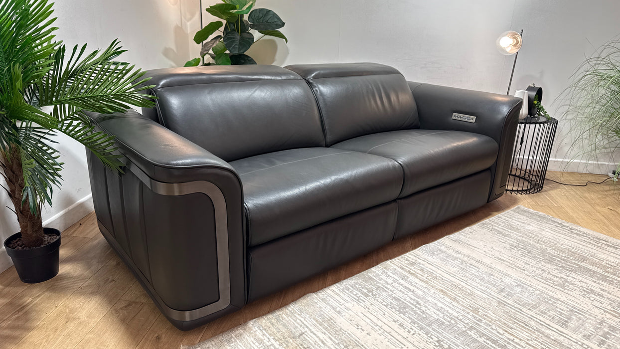Sofology Plaza Leather 2.5 Seater Power Recliner/Headrest in Trusty Embossed Charcoal