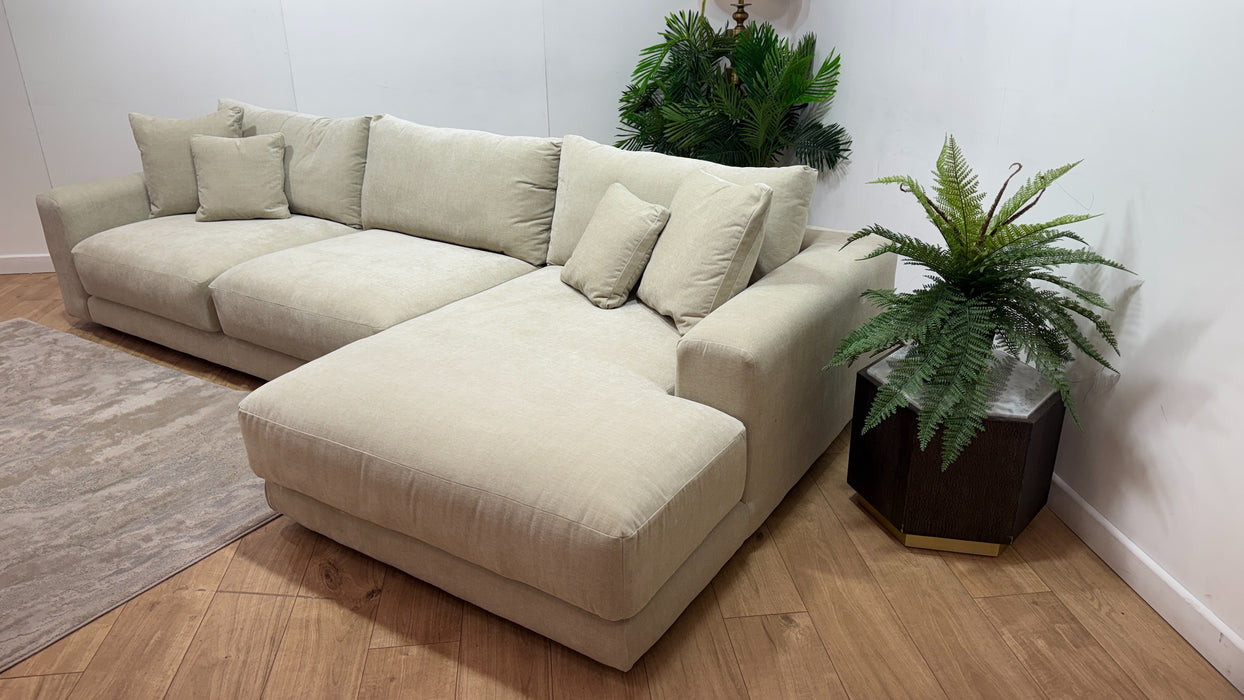 Sofology Amalfi Fabric 4 Seater Chaise in Vintage Chenille Natural