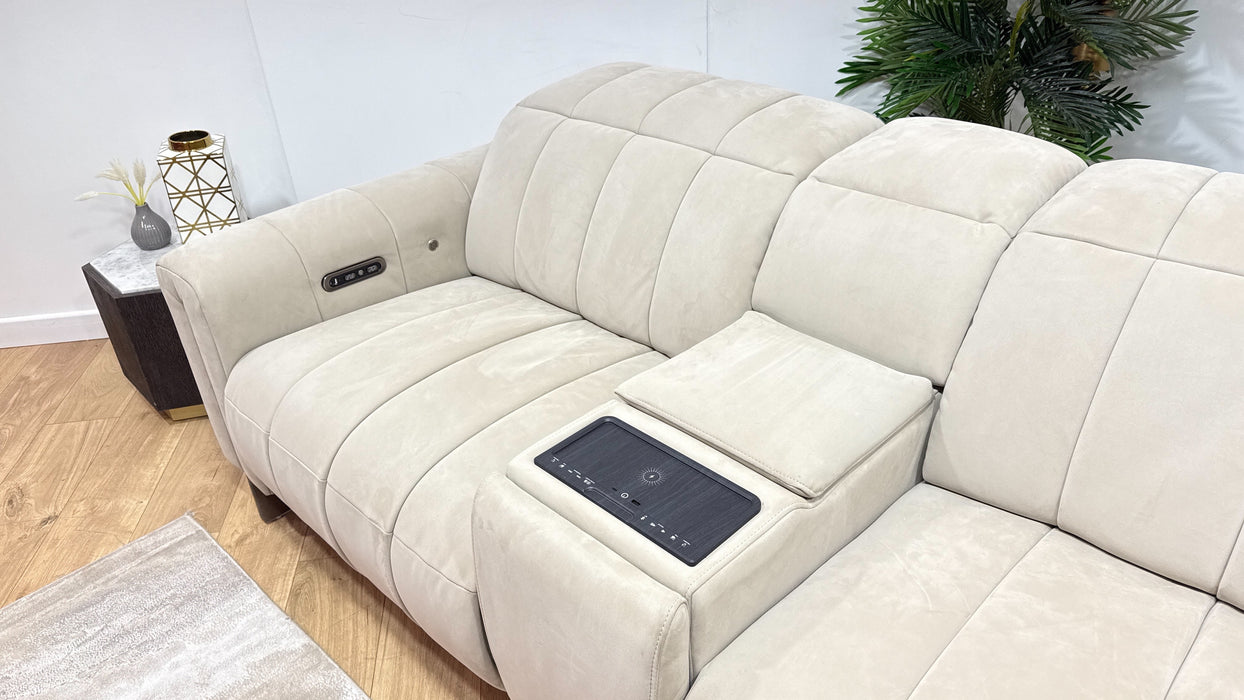 Sofology Paramount Fabric 2.5 Seater Console Power Recliner/Headrest Heated Seat Speakers in Lifestyle Nubuck Feel Stone