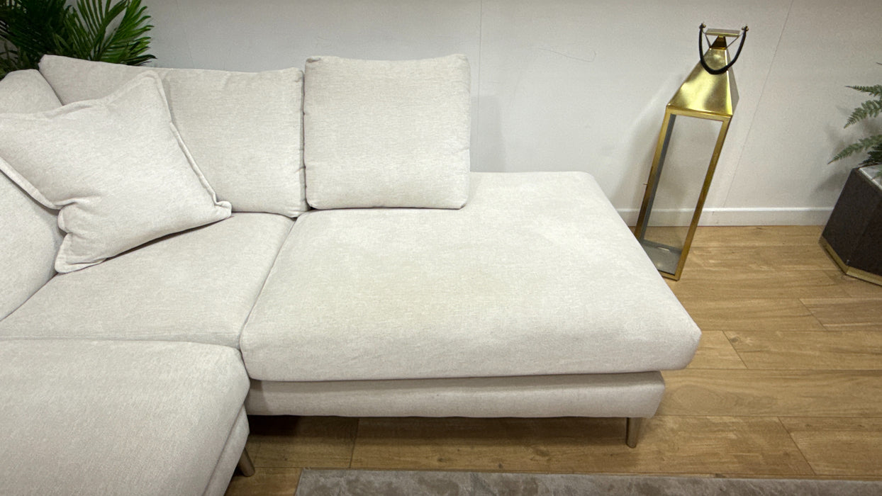 Sofology Mayfair Fabric 3 Corner 1 Chaise Foam Seats in Linen Look Chenille Mist/Pearl Mix