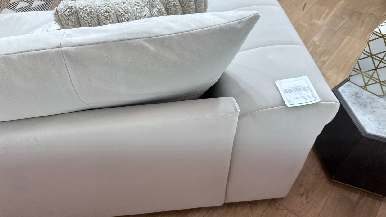 Sofology Oscar Fabric 4 Seater Gold Trim in Super Matt Velvet Ecru Mix