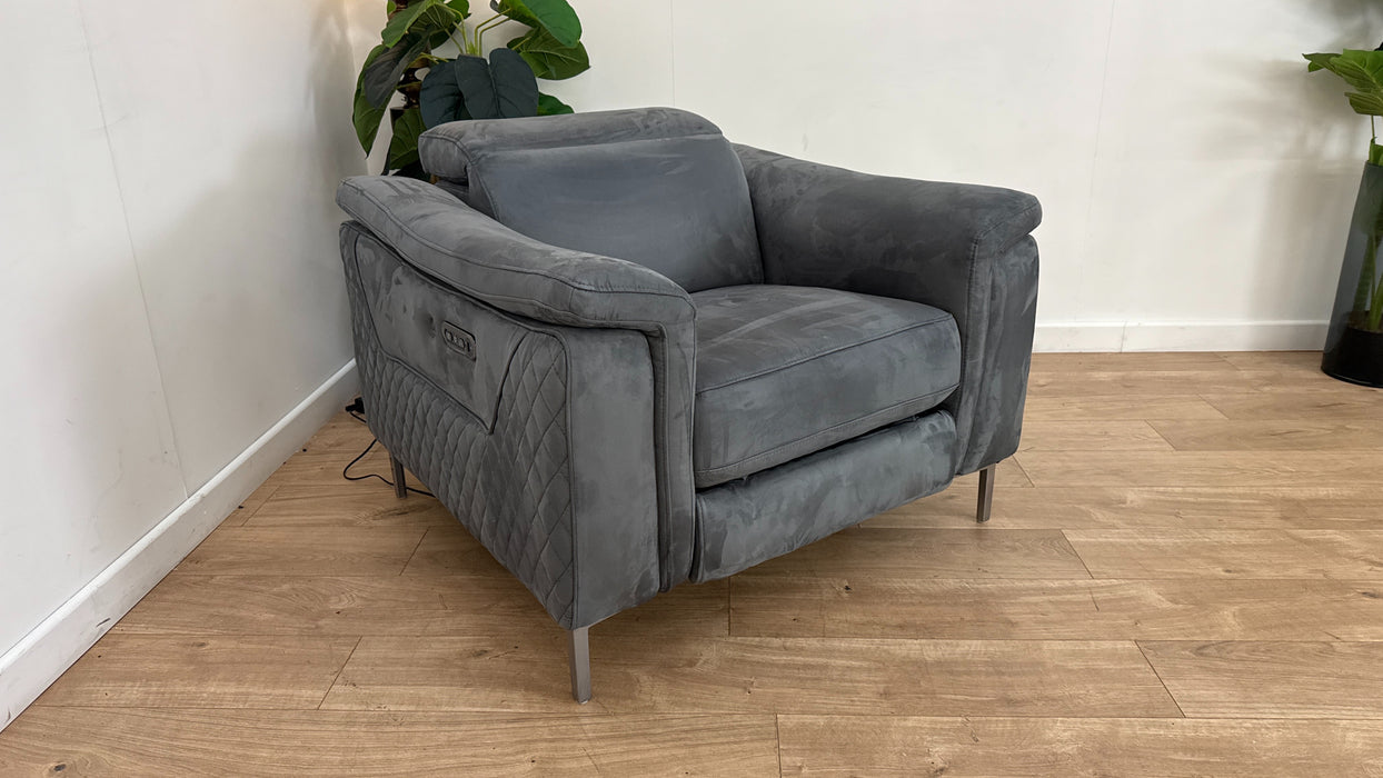 Sofology Ezra Fabric Chair Power Recliner/Headrest Heated Seat in Lifestyle Plush Lead Grey