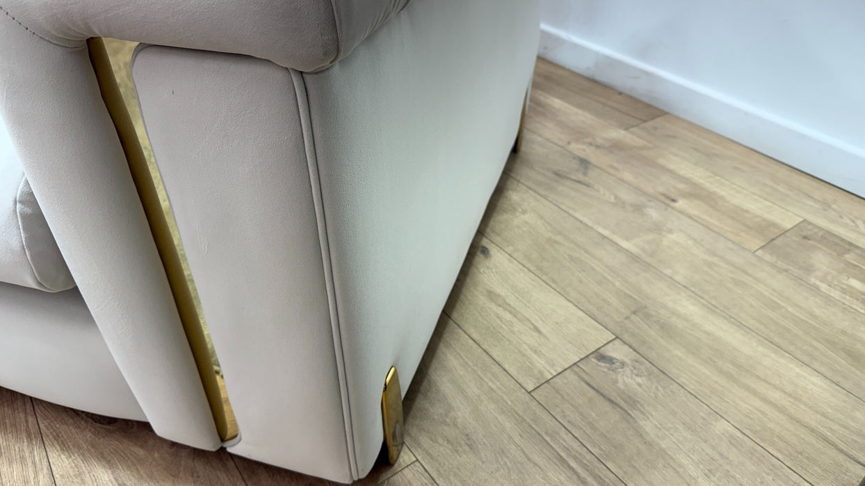 Sofology Oscar Fabric 4 Seater Gold Trim in Super Matt Velvet Ecru Mix