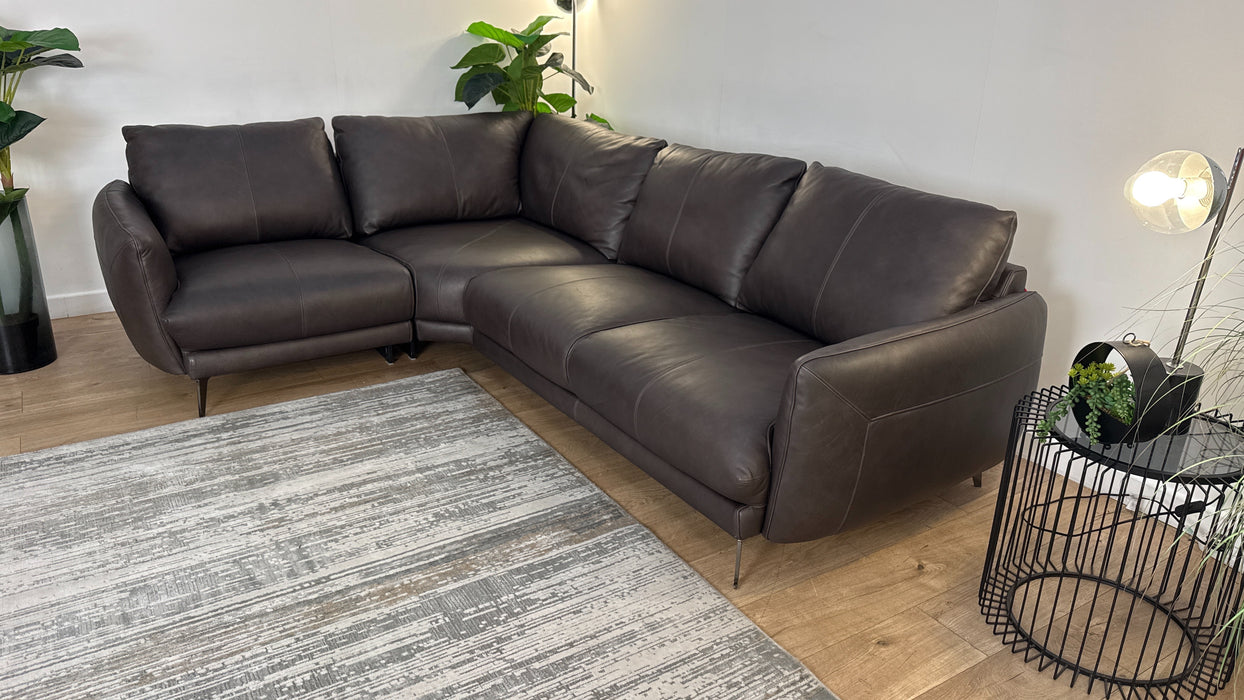 Sofology The Adler Leather 1 Corner 2 in Relaxed Soft Black Coffee