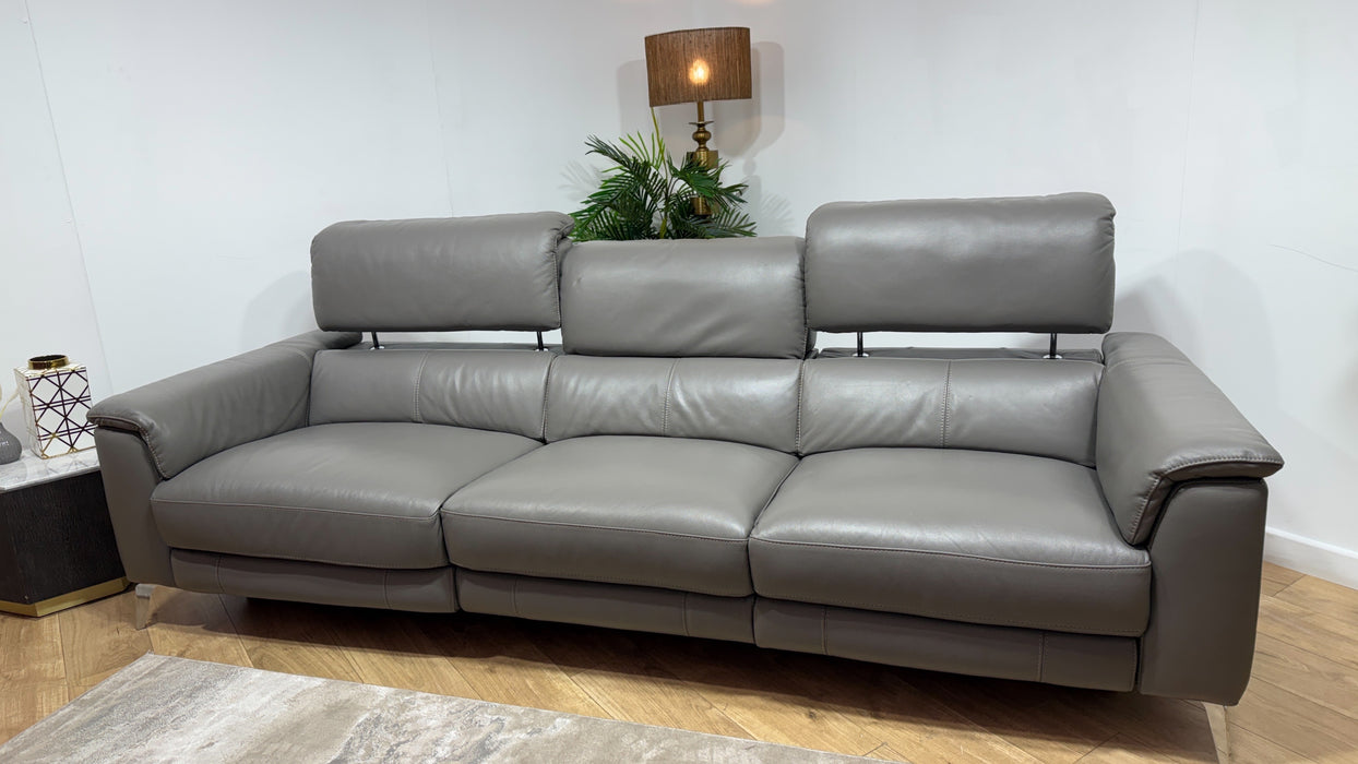 Sofology Illinois Leather 4 Seater Split Power Recliner/Headrest in Trusty Soft Sheen Fossil Grey