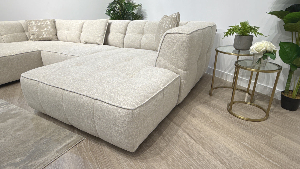 Sofology  Moritz 4 Seater Double Chaise Fabric Sofa in Chenille Natural