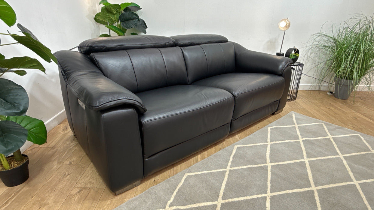 Sofology Carrera Leather 2.5 Seater Power Recliner/Headrest in Trusty Embossed Jet Black