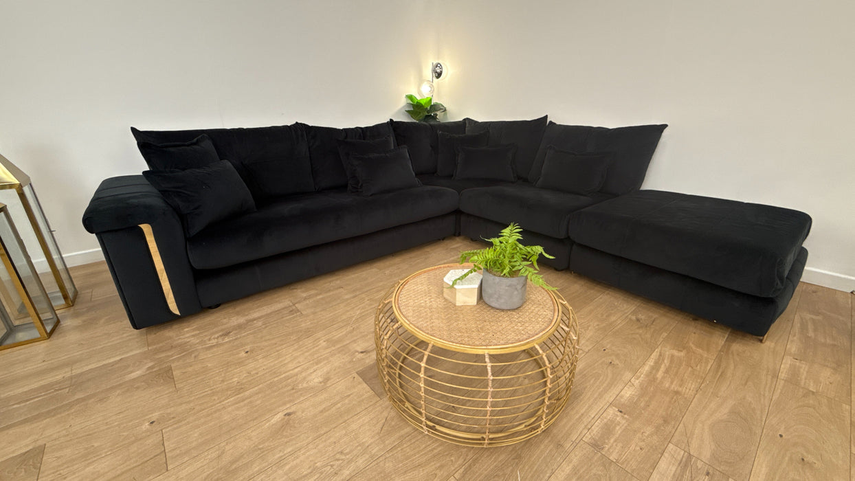 Sofology The Oscar 3 Corner 1 Chaise Fabric Sofa in Super Matt Velvet Black