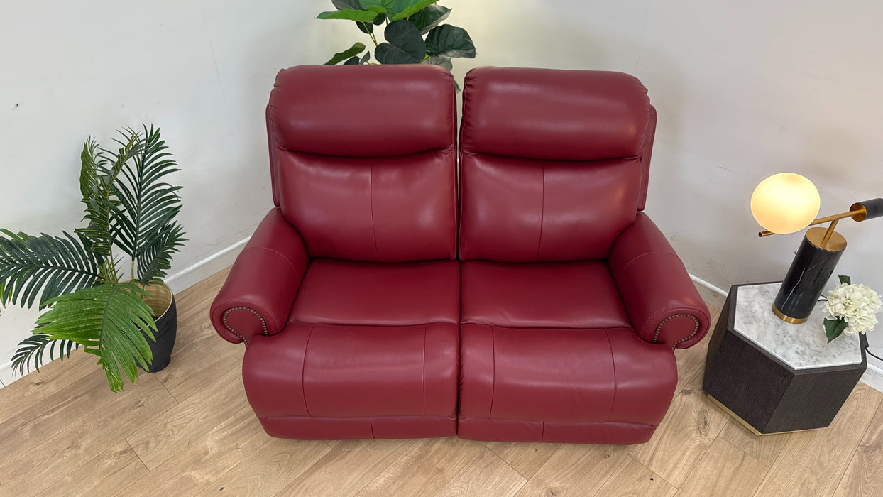 Benton 2 Seater Sofa - Power Recliner Leather - Cranberry