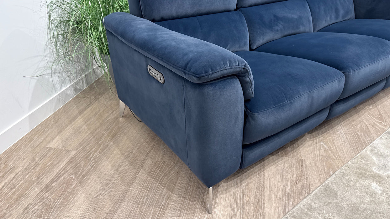 Sofology Illinois Fabric 3 Seater Power Recliner/Headrest in Lifestyle Mottled Navy Blue