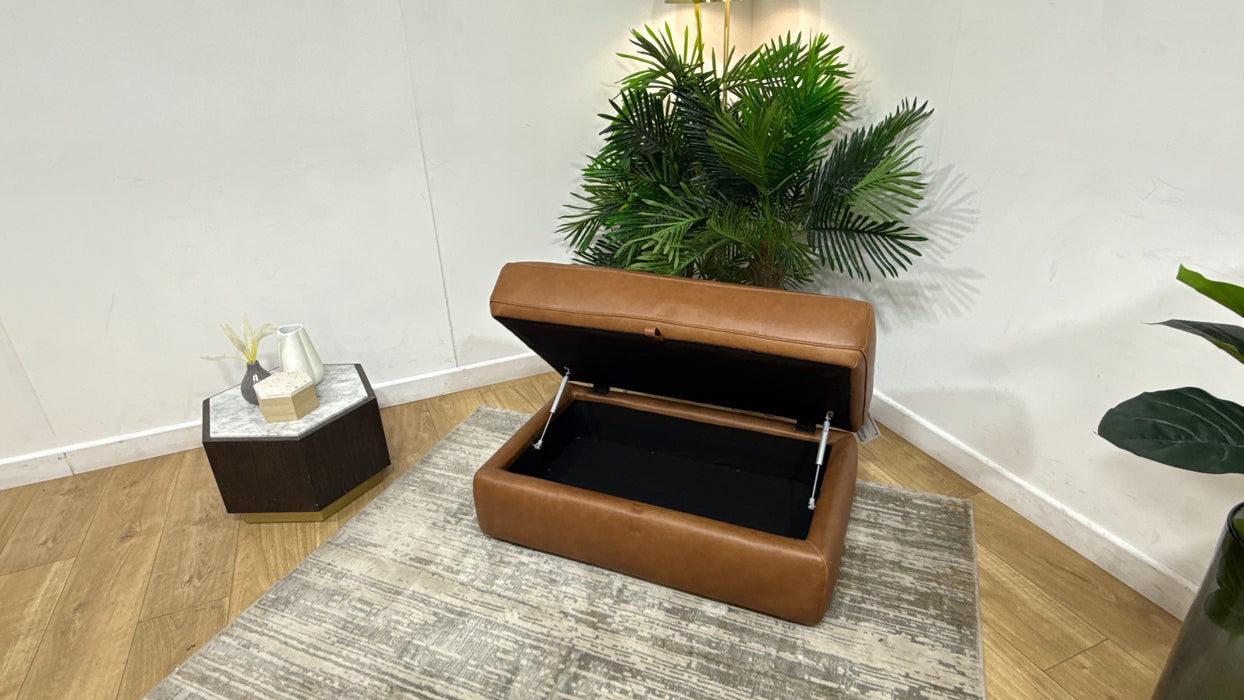 Sofology Retreat Leather Large Storage Footstool in Relaxed Soft Tan