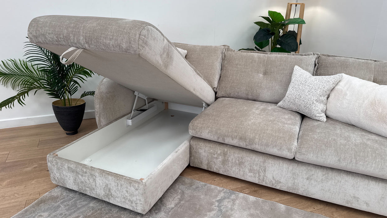 Sofology The Portobello Fabric Chaise 3 Seater Foam with Storage in Luxury Chenille Linen