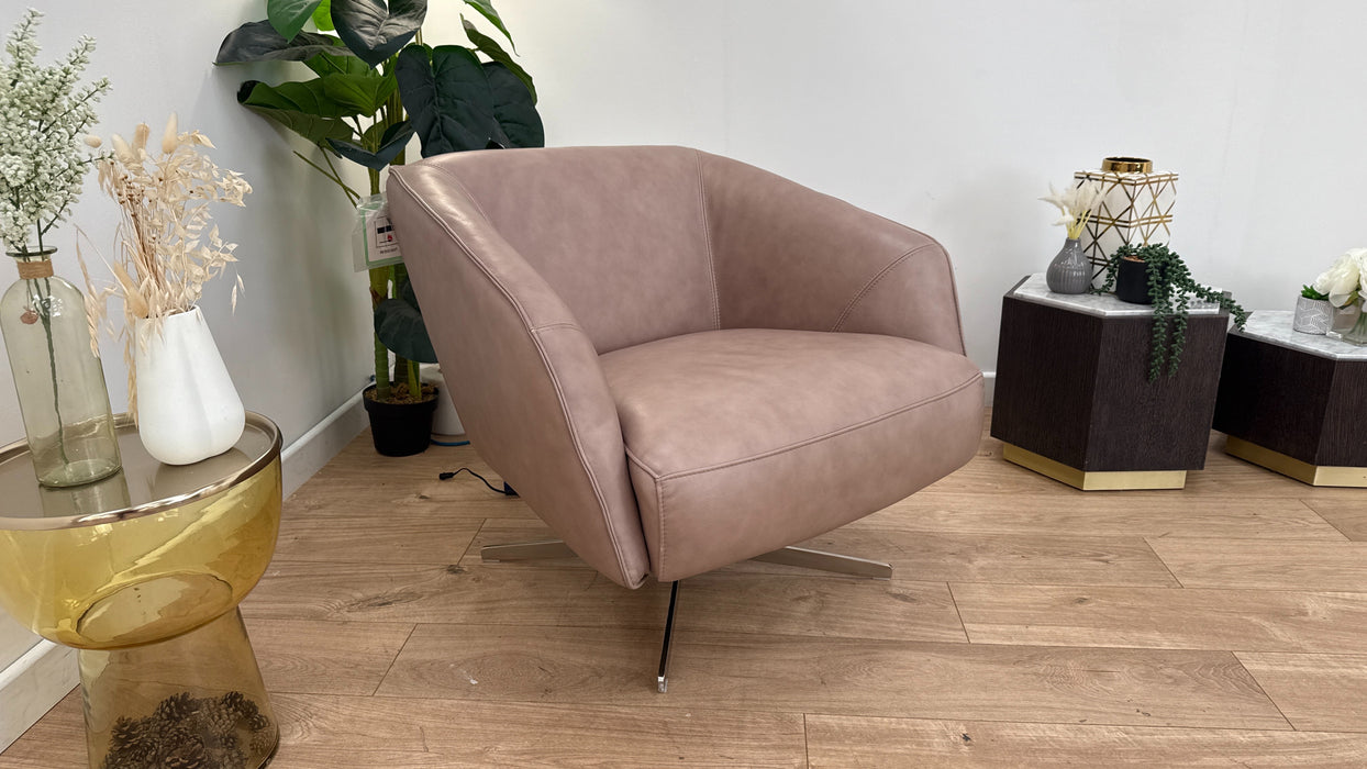 Sofology The Adler Swivel Chair in Relaxed Soft Leather Stone