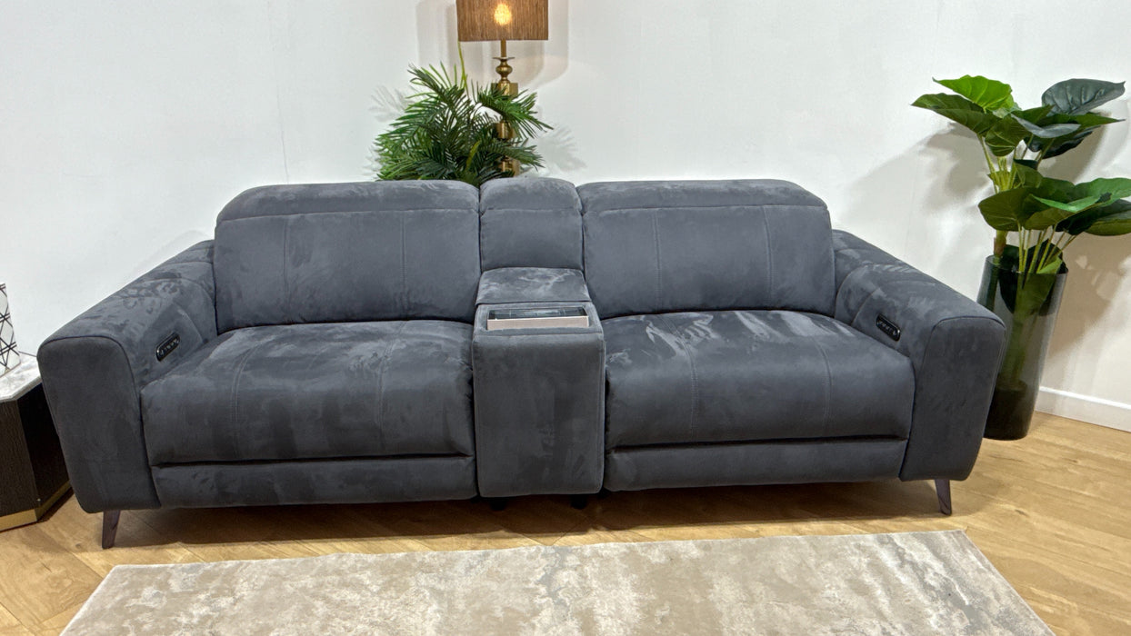 Sofology Allure Fabric 2.5 Seater Screen Console Power Recliner/Headrest Heated Seats Lumbar Speakers in Lifestyle Nubuck Feel Charcoal
