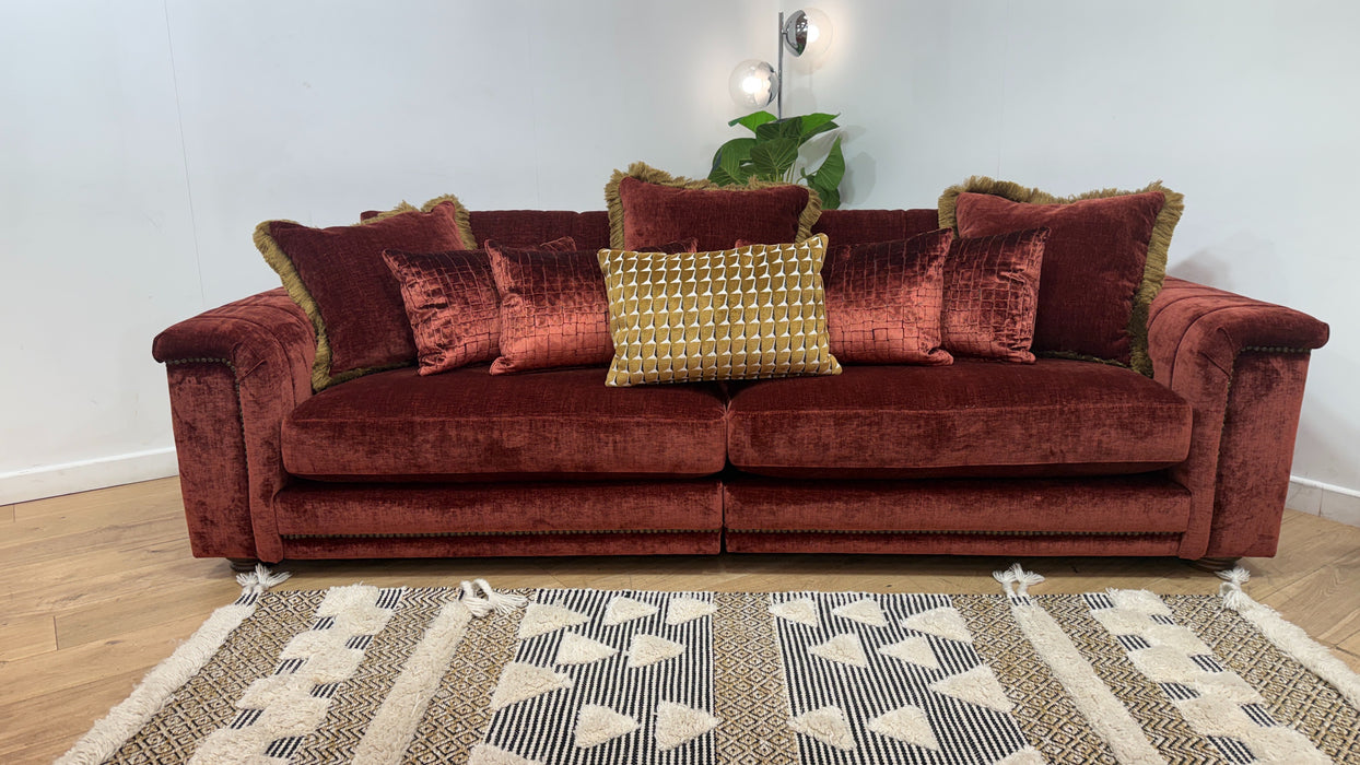 Sofology Regency Fabric 4 Seater Split Foam Seats in Luxe Chenille Burgundy Mix