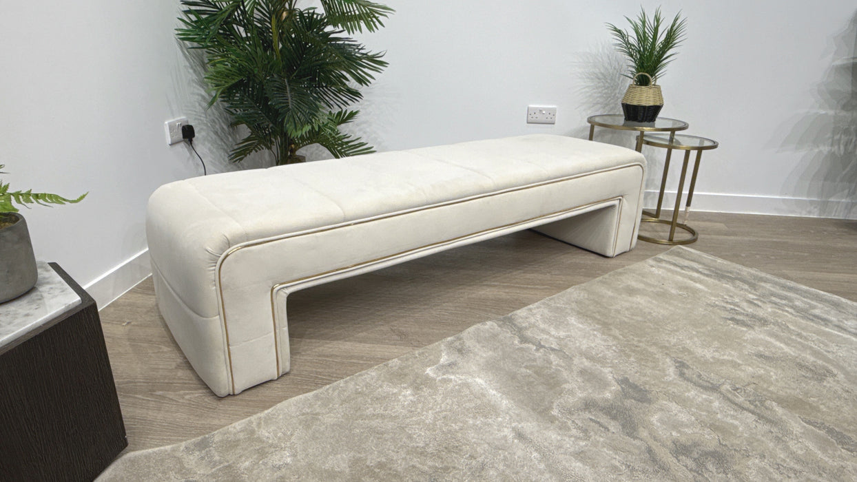 Sofology Oscar Large Bench Footstool in Super Matt Velvet Ecru