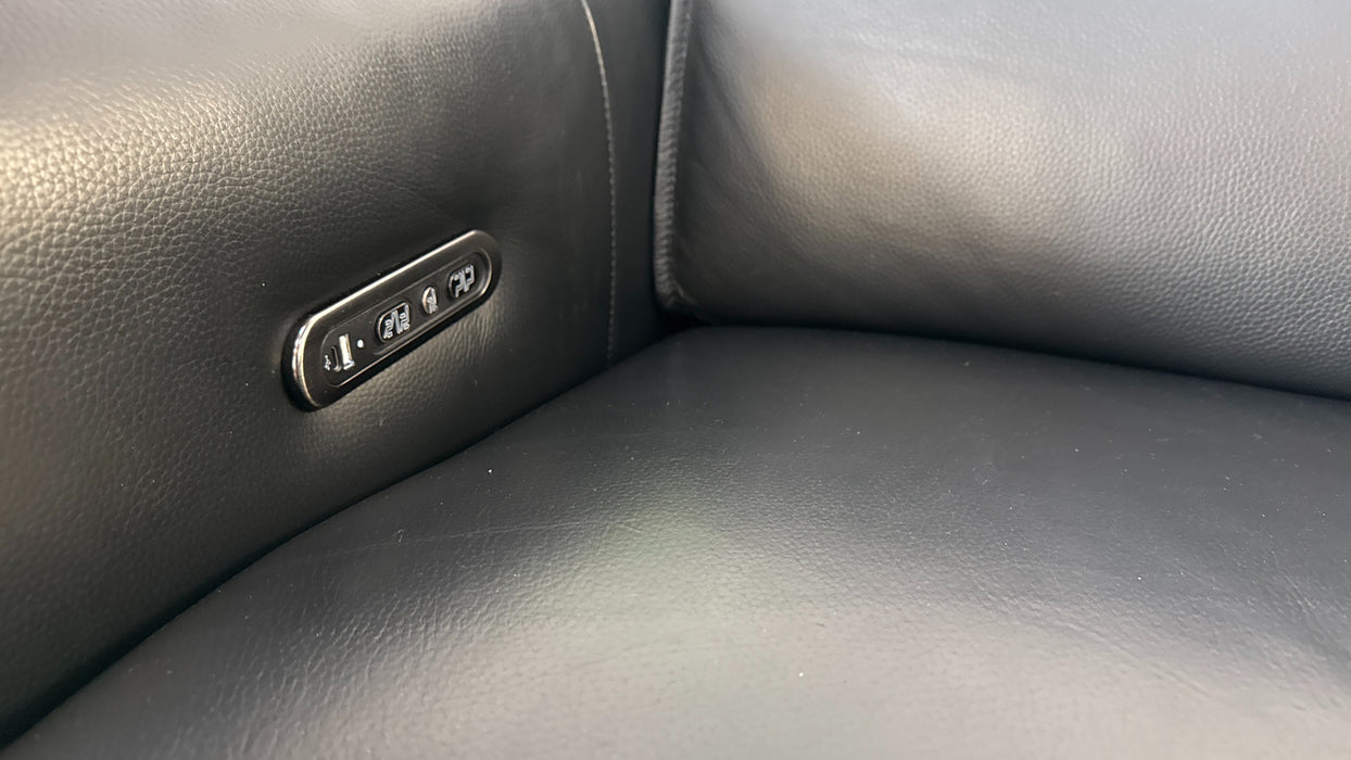 Sofology Premiere Leather 1.5 Corner 3 Power Recliner/Headrest in Trusty Embossed Jet Black