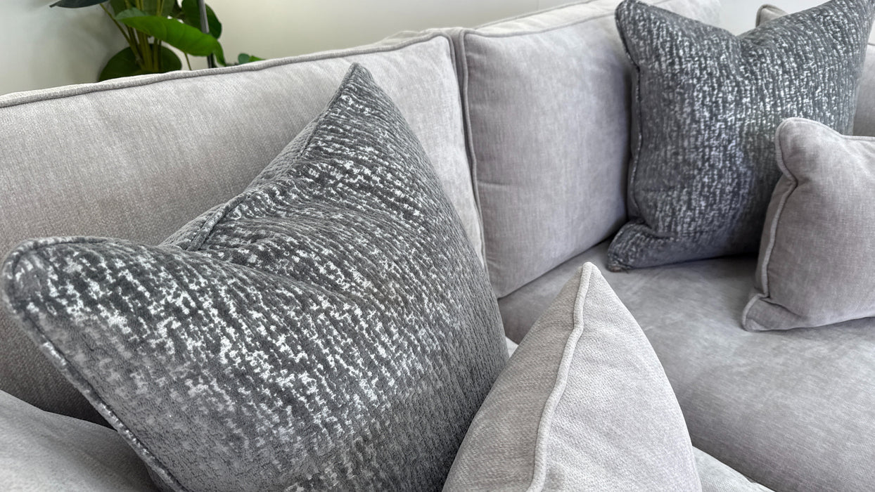 Sofology The Laurent 3 Seater Fabric Sofa in Luxury Deep Pile Chenille Silver Mix