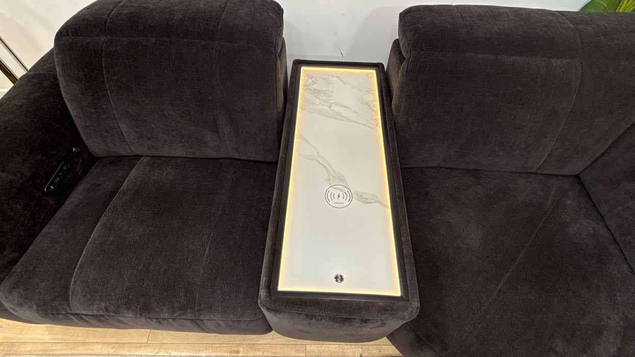 Sofology Lumiere Fabric 1.5 Console Corner 3 Power Recliner/Headrest in Relaxed Chenille Raisin