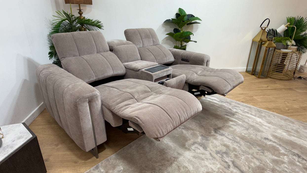 Sofology Paramount Fabric 2 Seater Console Power Recliner/Headrest Heated Seat Speakers in Relaxed Chenille Nutmeg
