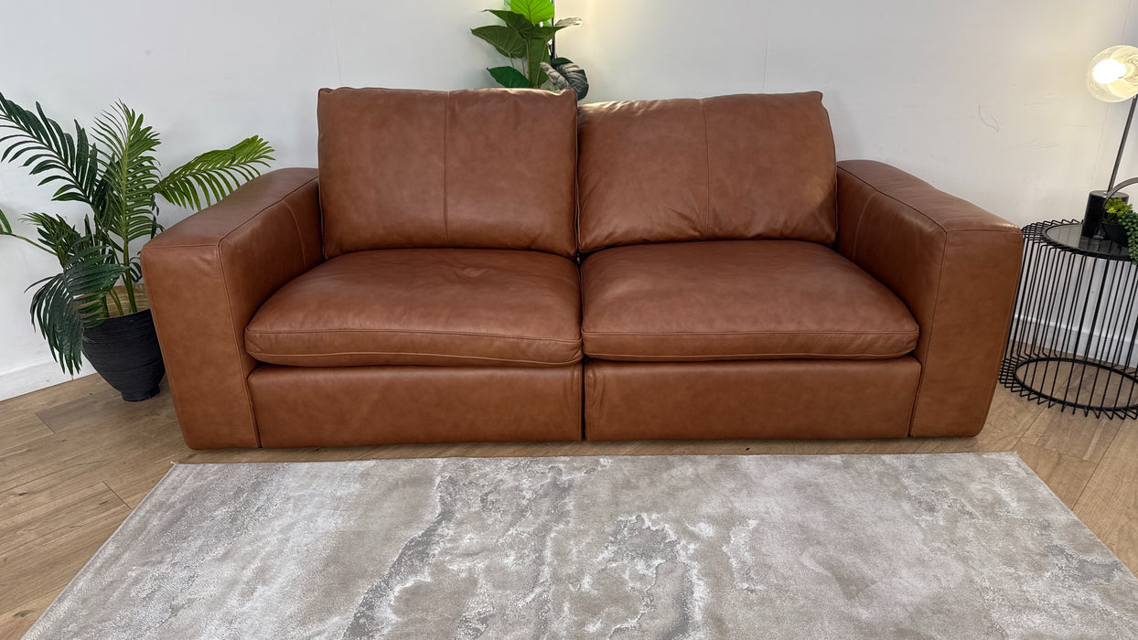 Sofology The Retreat 3 Seater Sofa in Relaxed Soft Leather Tan Mix