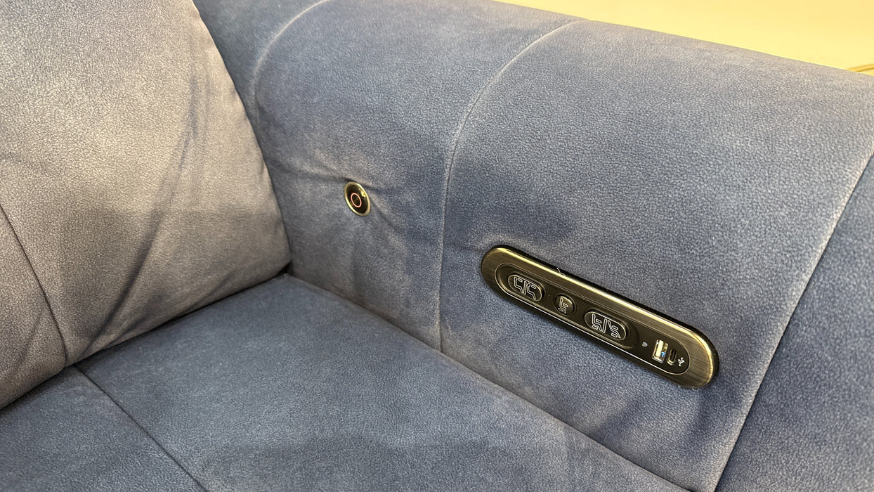 Sofology Paramount Fabric 2.5 Seater Console Power Recliner/Headrest Heated Seats Speakers in Lifestyle Flecked Navy