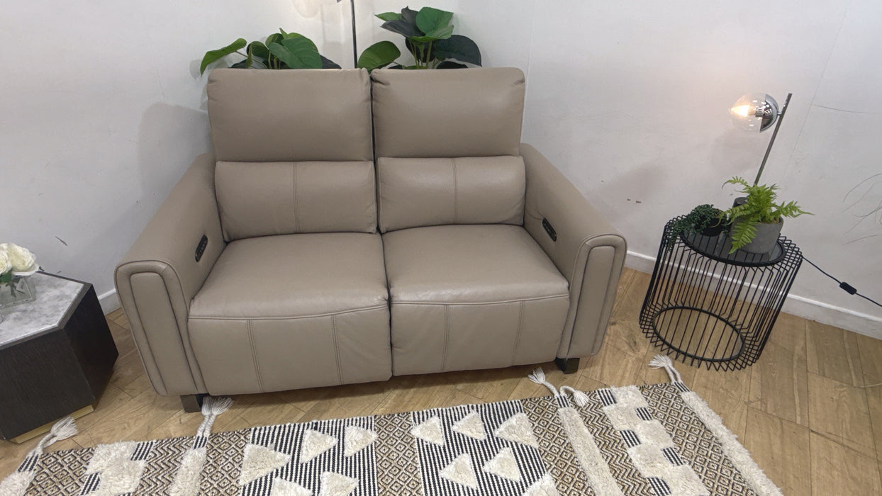 Sofology Ravello Leather 2.5 Seater Power Recliner/Headrest Lumbar Support in Trusty Embossed Stone