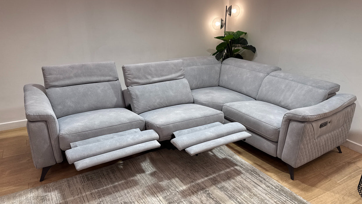 Sofology Ezra Fabric 3 Corner 1.5 Power Recliner/Headrest Heated Seat in Lifestyle Flecked Silver