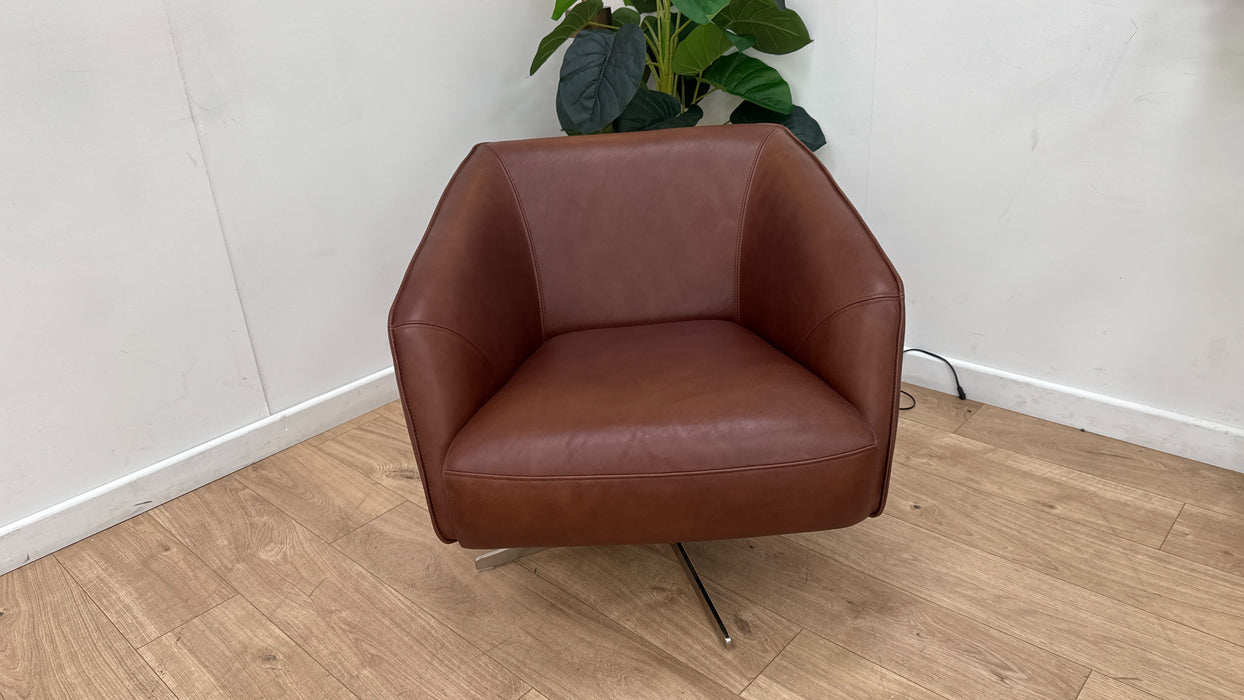 Sofology Adler Leather Swivel Chair in Relaxed Soft Brown