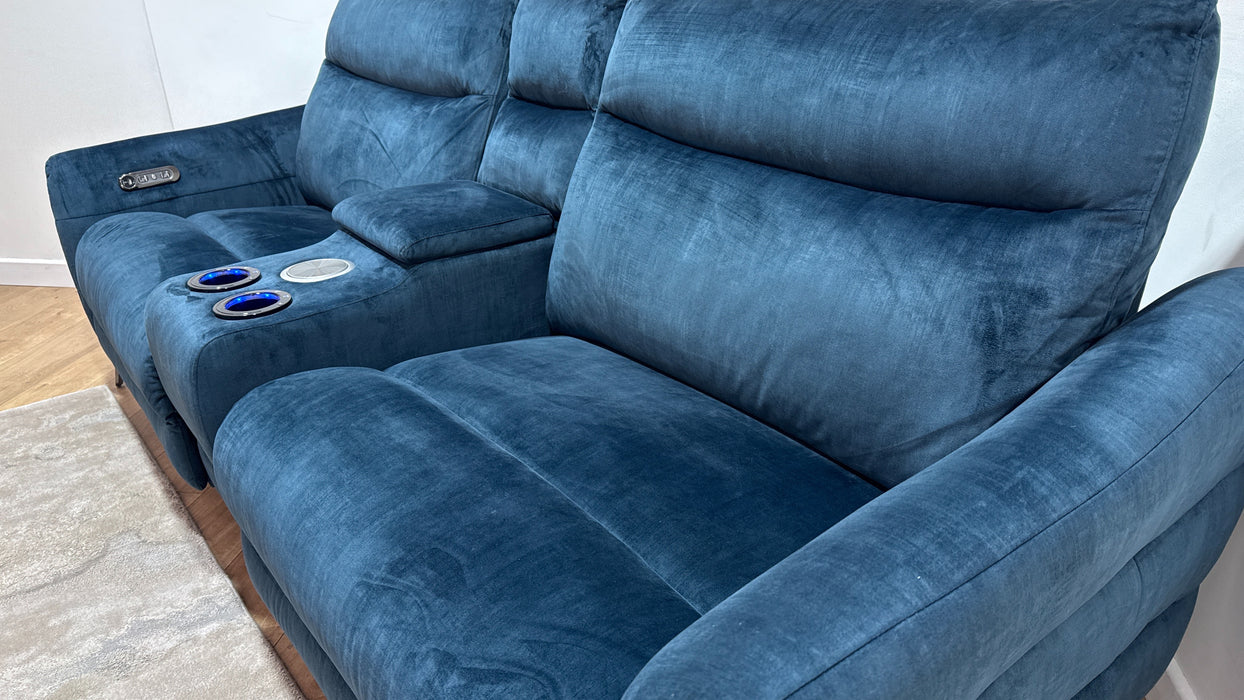 Sofology The Renato Fabric 2.5 Seater Console Power Recliner in Heritage Velvet Airforce