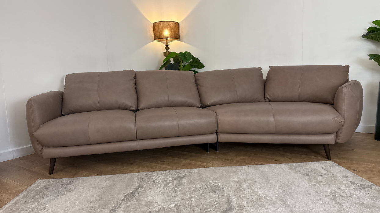 Sofology Adler Leather 4 Seater Asymmetric in Relaxed Soft Stone