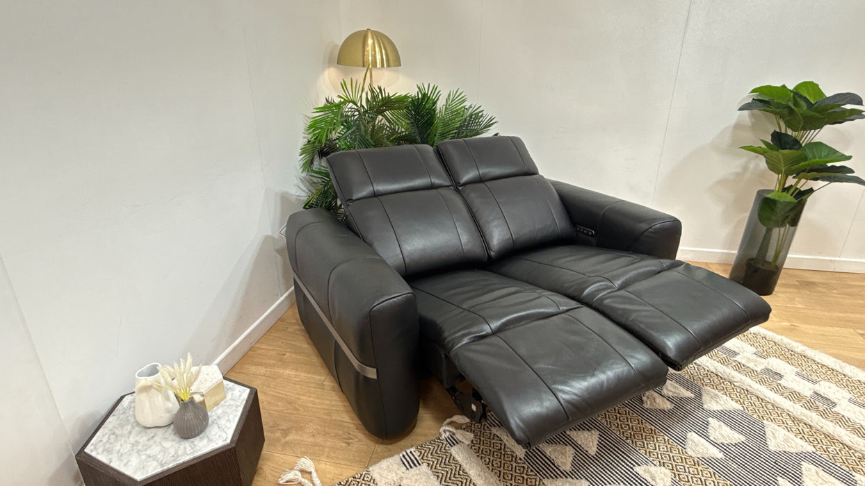 Sofology Lumiere Leather 2 Seater Power Recliner/Headrest in Trusty Embossed Jet Black