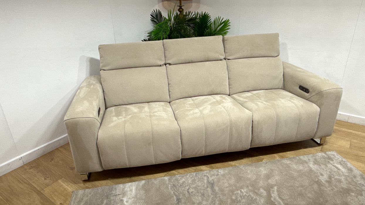 Sofology Marvella Fabric 3 Seater Power Recliner/Headrest in Lifestyle Nubuck Feel Stone